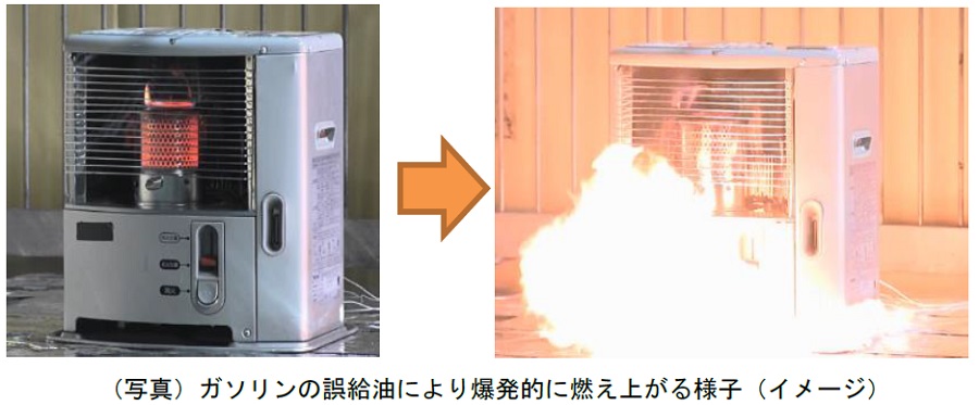 ガソリンの誤給油により燃え上がるイメージ